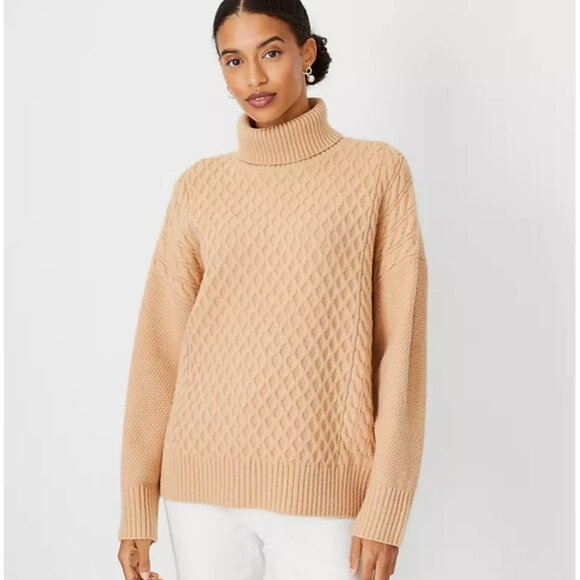 Ann Taylor Mixed Cable Turtleneck Sweater L - Picture 1 of 6